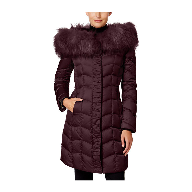 Luxusní dámská zimní bunda s kožešinou T Tahari merlot - GLAMI.cz