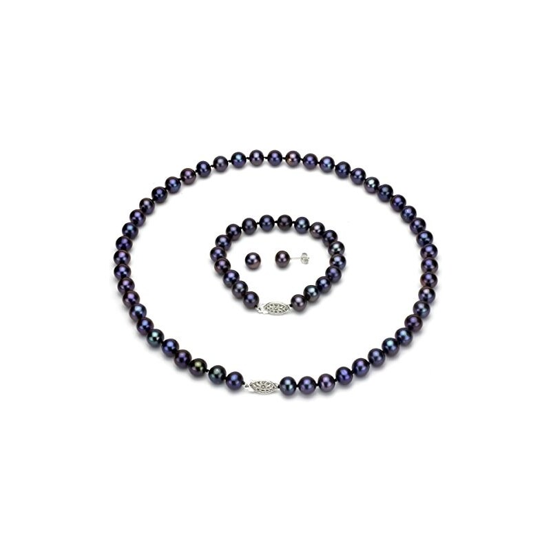 Souprava náhrdelníku, náramku a náušnic z velkých černých perel KLENOTA