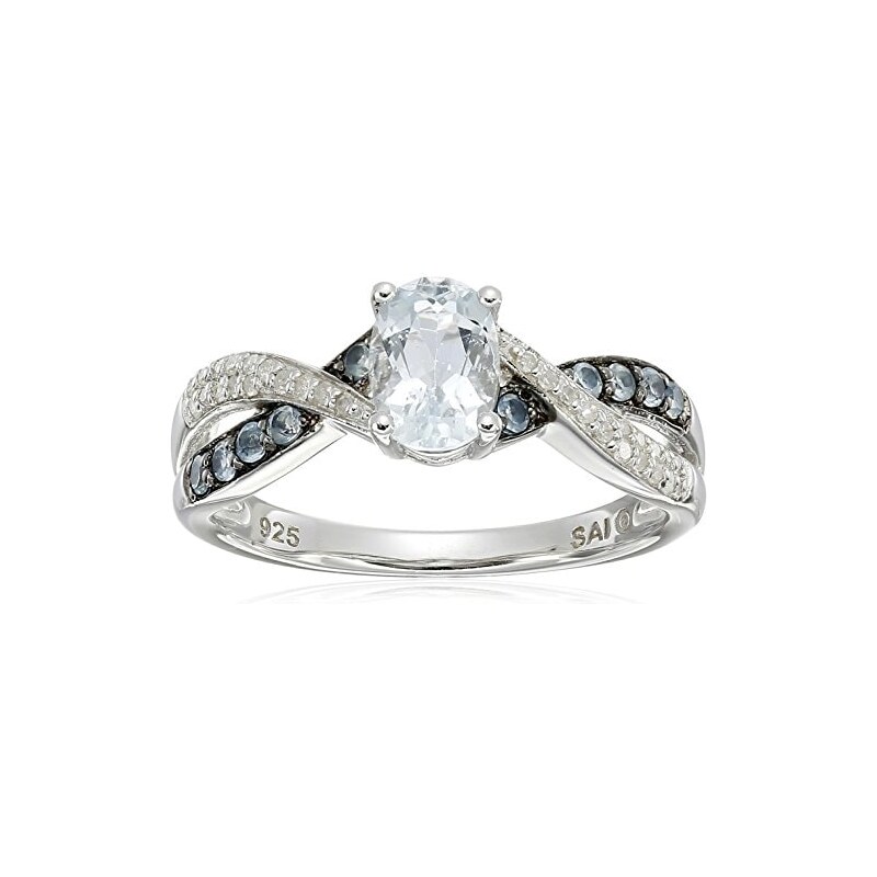 Stříbrný prsten s akvamarínem, topazy a diamanty KLENOTA