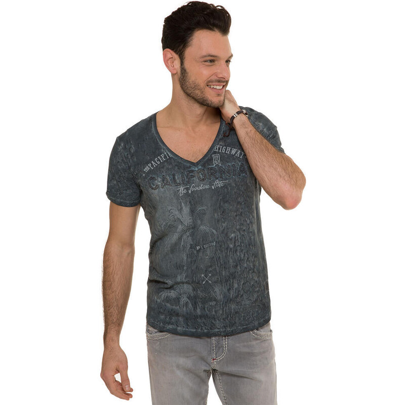 Modro-šedé vzorované tričko s véčkovým výstřhem|M Camp David 419031