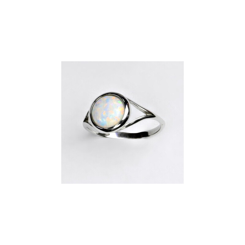 Stříbrný prsten, bílý syntetický opál 8 mm - T 1503 15940892