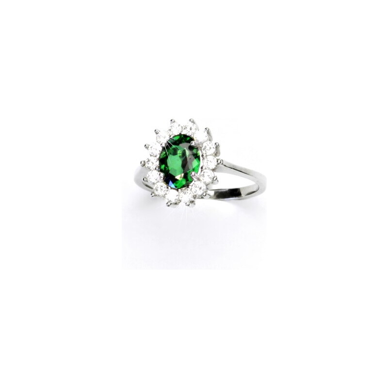 Čištín s.r.o. Zlatý prsten, bílé zlato, Kate, zirkon emerald, prstýnek se zirkony, T 1507