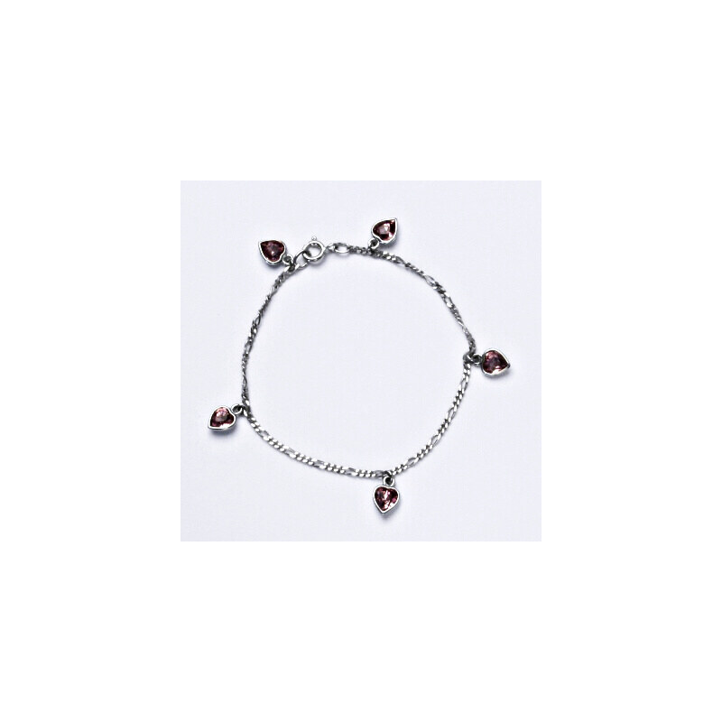 Stříbrný náramek se swarovski krystaly violet, srdíčka, 15941610