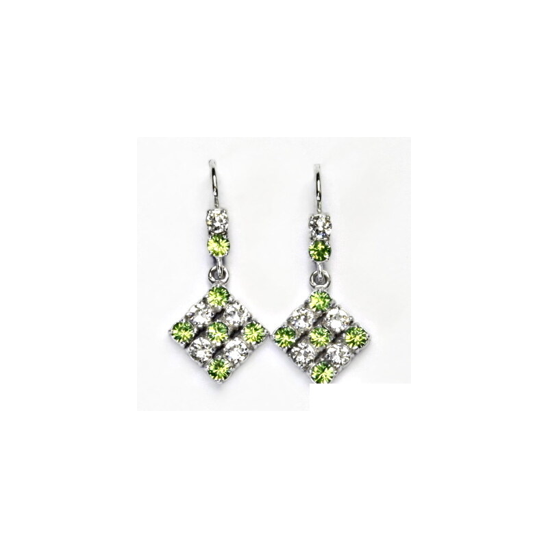Stříbrné náušnice, Swarovski krystal peridot, čirý, NK 15942037