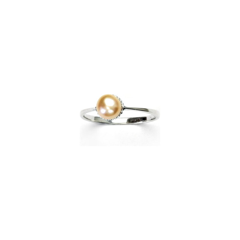 Stříbrný prsten,přírodní říční perla lososová, 5,5 mm 15942346