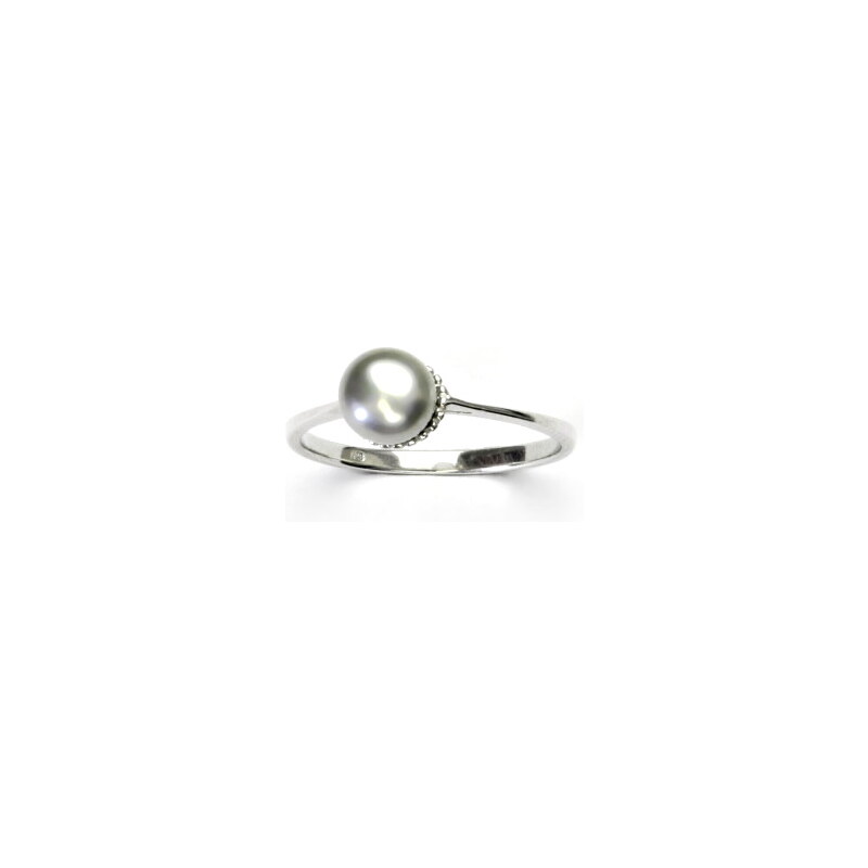 Stříbrný prsten, přírodní říční perla stříbrná, 6 mm, 15942347