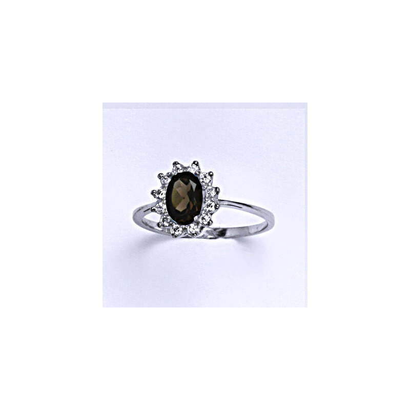 Stříbrný prsten Kate, přírodní záhněda, čiré zirkony, T 15942593