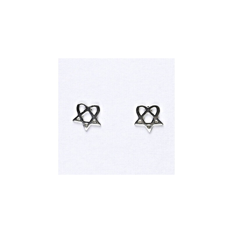 Čištín s.r.o. Stříbrné náušnice na šroubek, Heartagram, náušnice
