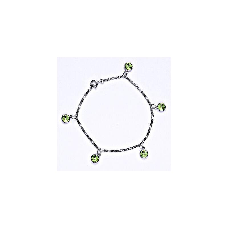 Stříbrný náramek se Swarovski krystaly peridot, kolečka, 15943606