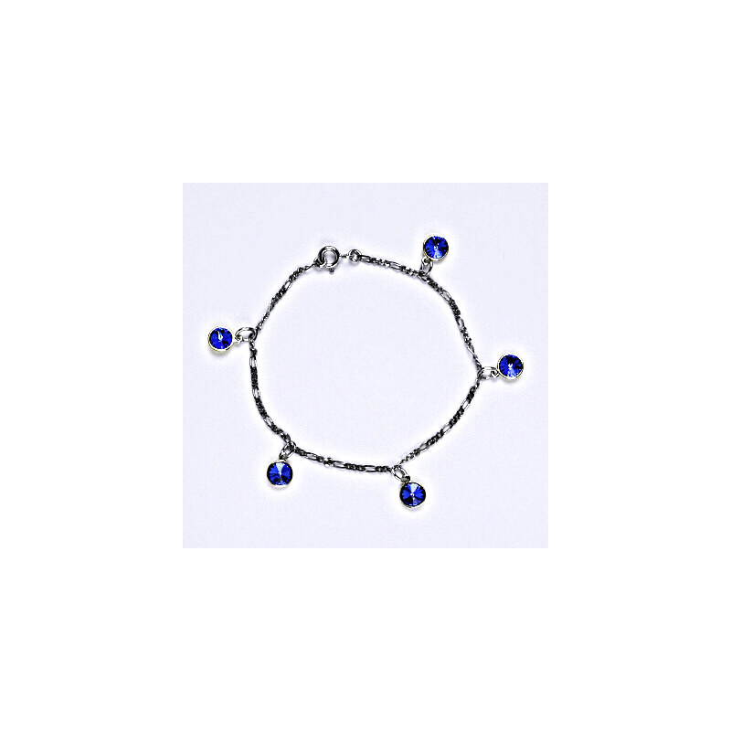 Stříbrný náramek se Swarovski krystaly saphire, kolečka, 15943610