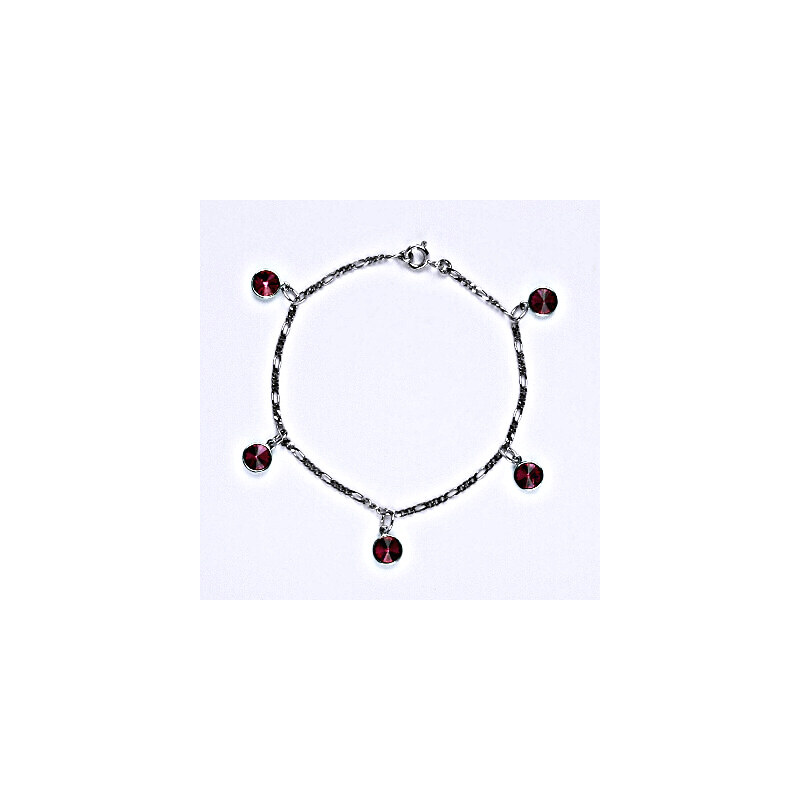 Stříbrný náramek se Swarovski krystaly fuchsia, kolečka, 15943614
