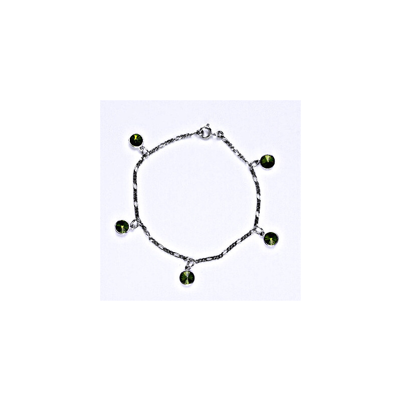 Stříbrný náramek se Swarovski krystaly olivine, kolečka, 15943616