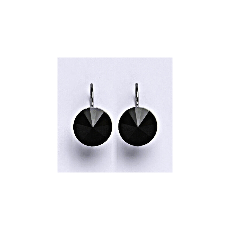 Stříbrné náušnice se Swarovski krystaly Rivoli jet 12 mm 15943748