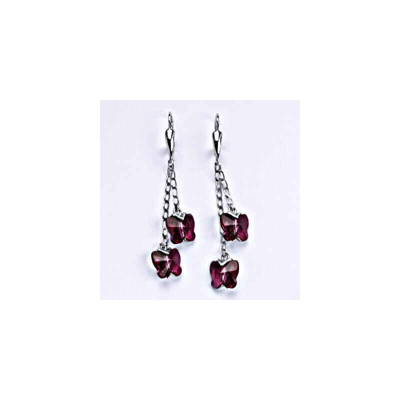 Čištín s.r.o. Náušnice stříbrné s krystaly Swarovski fuchsia,