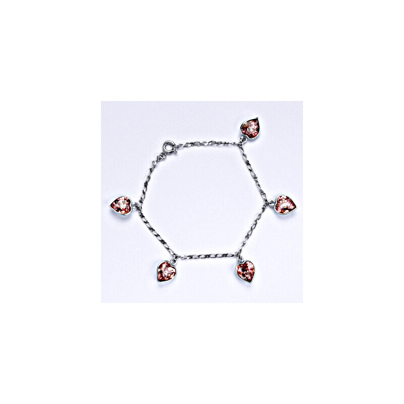 Stříbrný náramek se Swarovski krystaly light rose, srdce 15944521