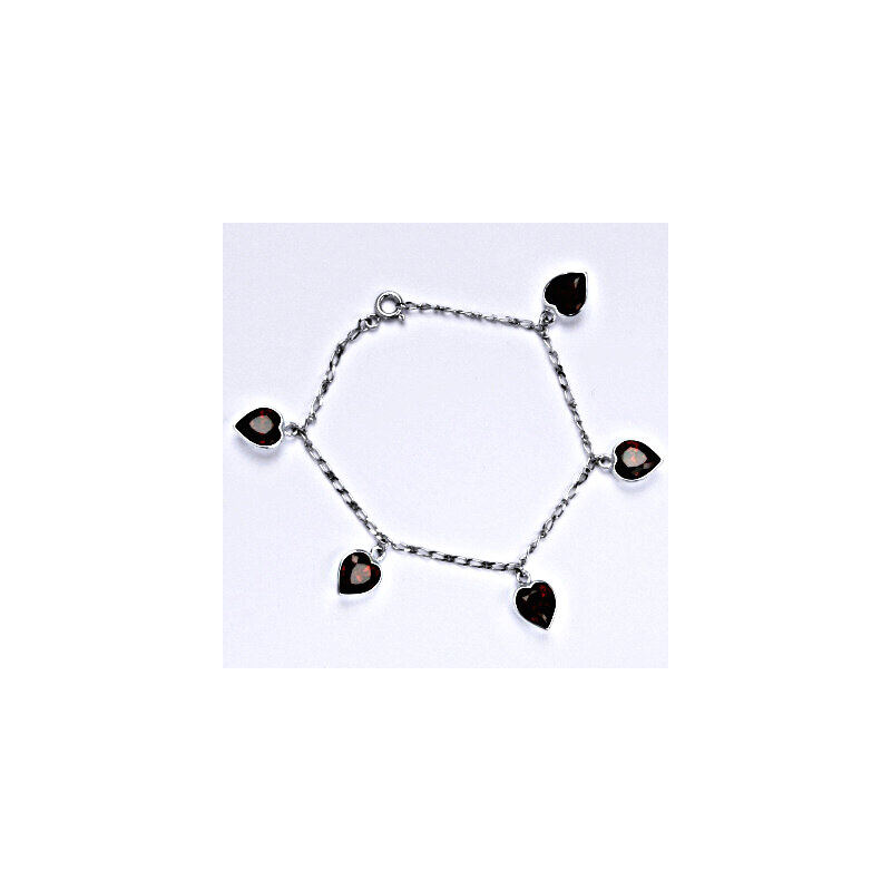 Stříbrný náramek se Swarovski krystaly siam, srdce, R 15944522