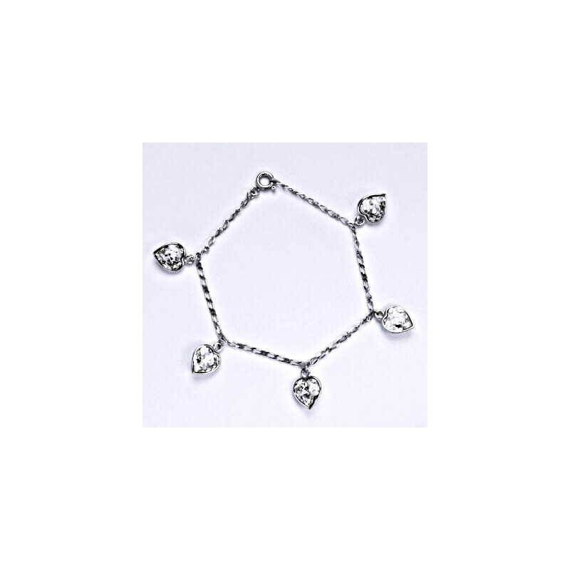 Stříbrný náramek se Swarovski čirými krystaly, srdce, R 15944523