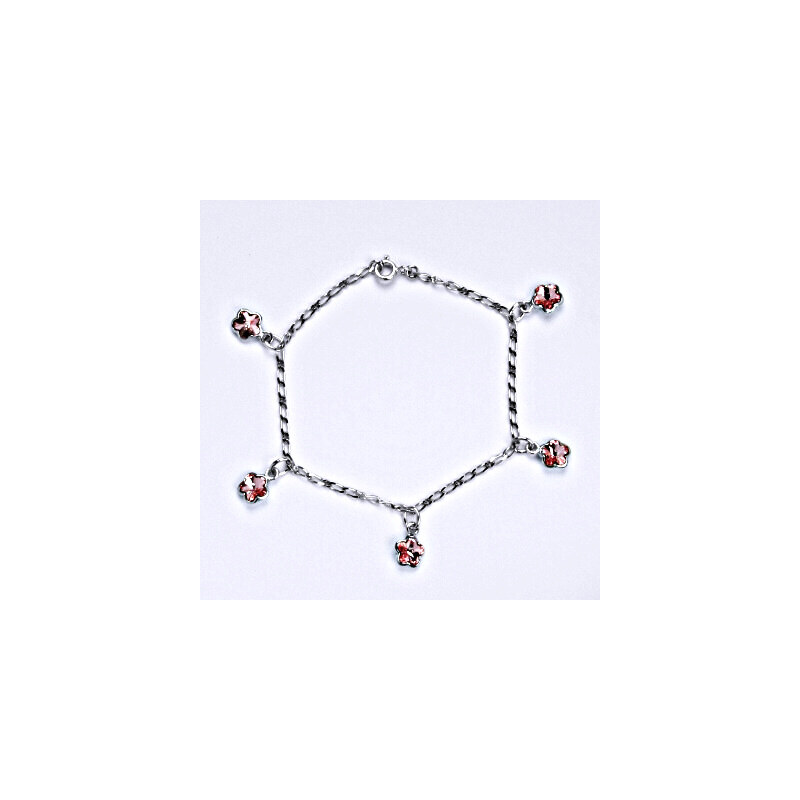 Stříbrný náramek se Swarovski krystaly rose, kytičky, R 15944525
