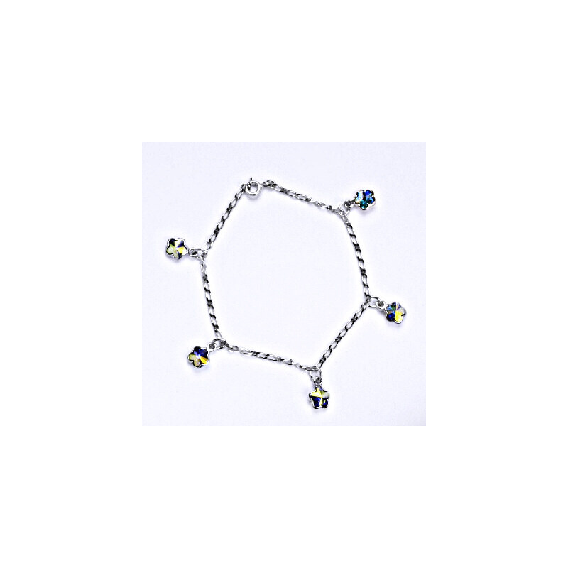 Stříbrný náramek se Swarovski krystaly AB, kytičky, R 15944527