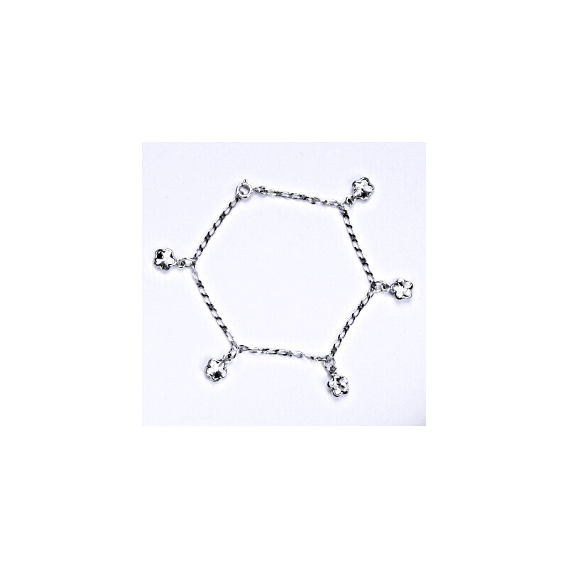 Stříbrný náramek se Swarovski čirými krystaly, kytičky, 15944528