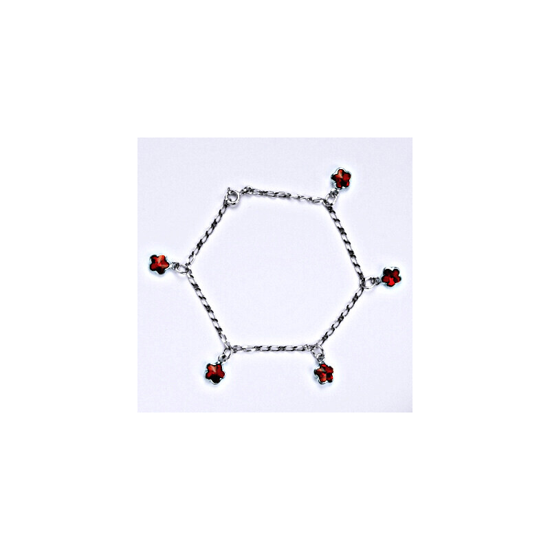 Stříbrný náramek se Swarovski krystaly siam, kytičky, R 15944531
