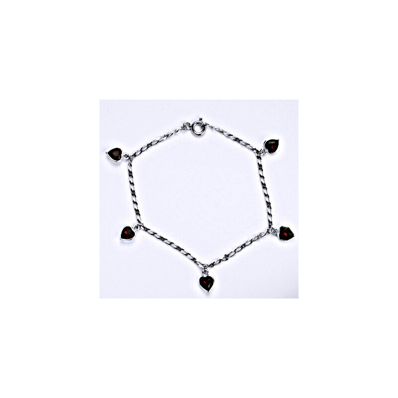 Stříbrný náramek se Swarovski krystaly siam, srdíčka, R 15944536