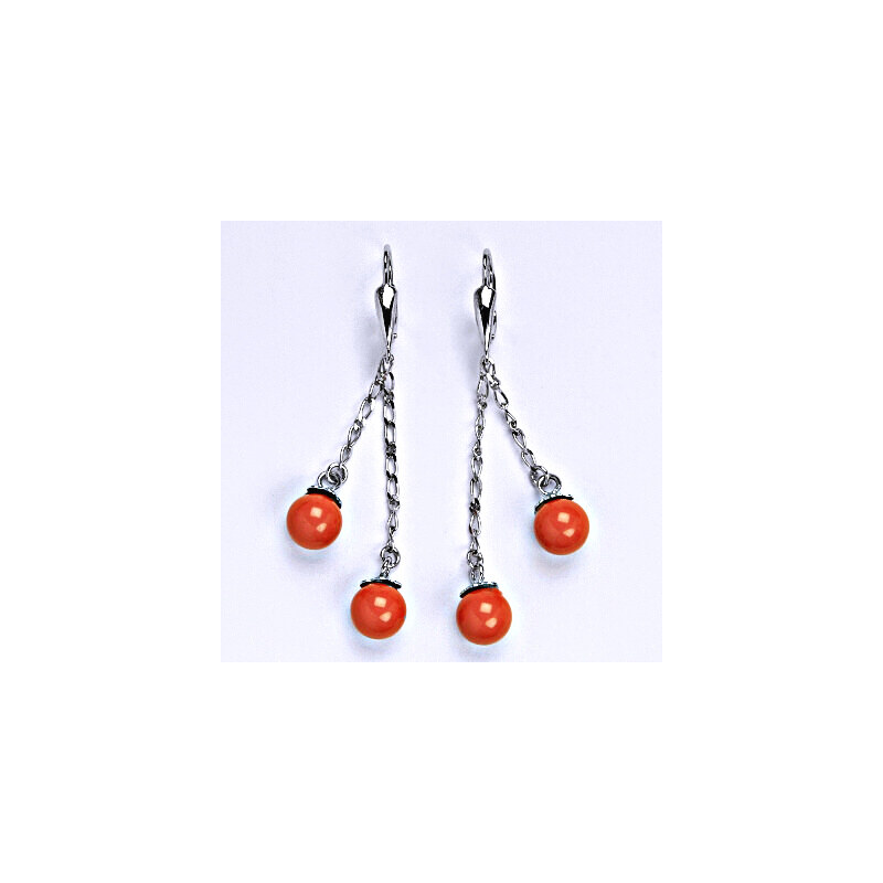 Náušnice stříbrné se Swarovski coral perlou 8 mm, perly 15944601