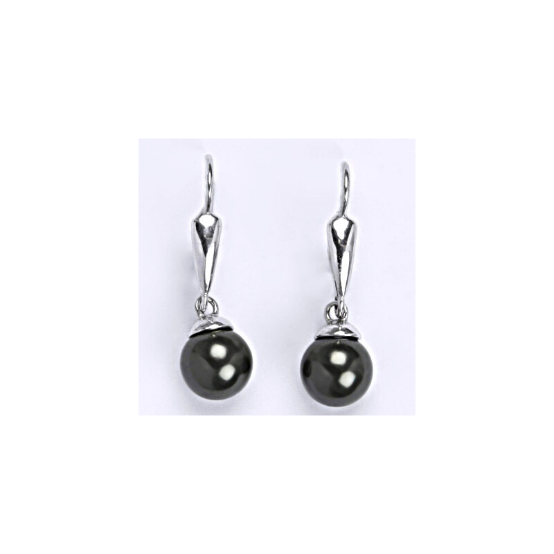 Stříbrné náušnice se Swarovski perlou black 8 mm, NK 15945389