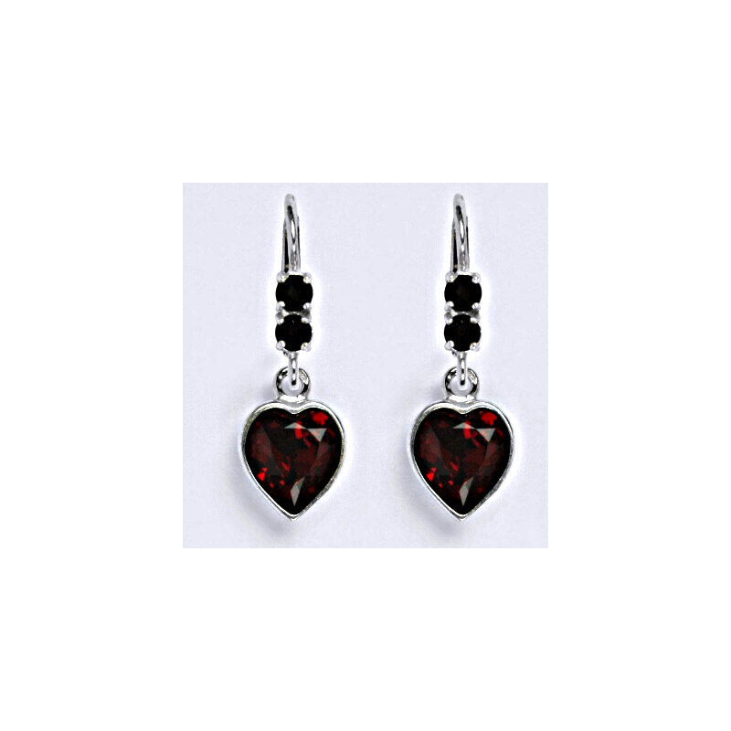 Stříbrné náušnice se Swarovski krystalem garnet, srdce, 15945437