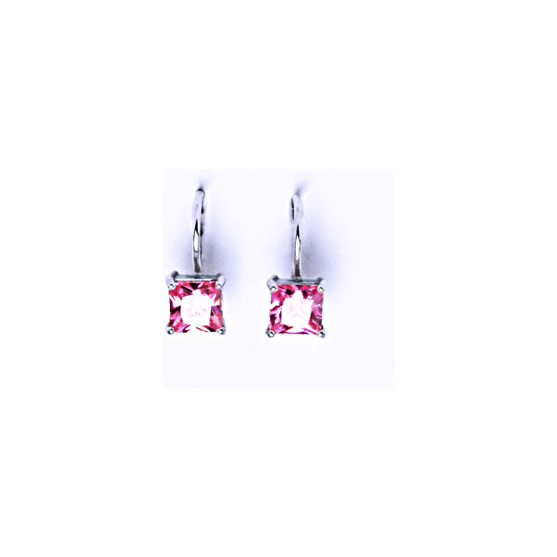 Čištín s.r.o. Stříbrné náušnice čtverec, pink zirkon - VE 130