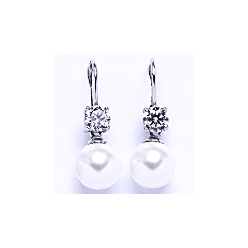 Stříbrné naušnice se Swarovski perlou 10 mm a zirkonem 15946280