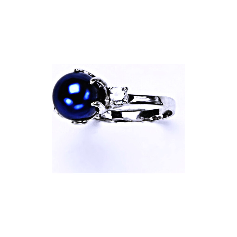 Čištín s.r.o. Stříbrný prsten s umělou perlou tm. modrá 10 mm T 1190 poslední kusy