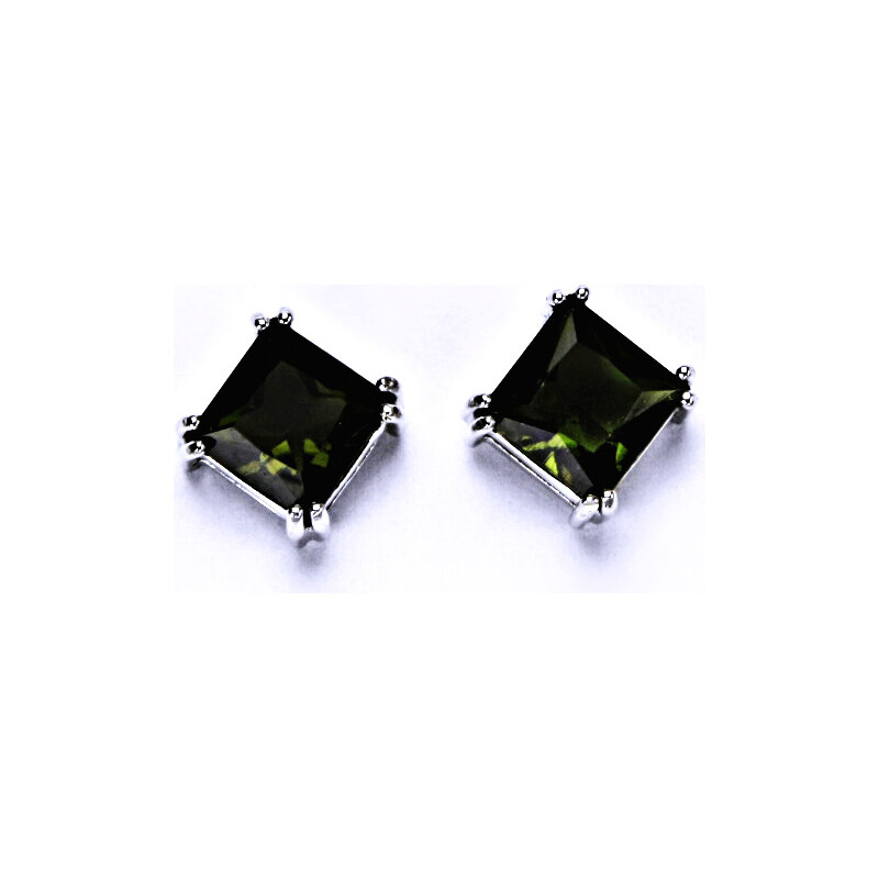 Čištín s.r.o. Stříbrné náušnice, přírodní vltavín 8x8 mm - NŠ