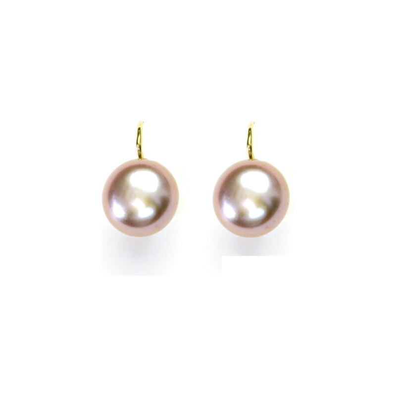 Čištín s.r.o. Zlaté náušnice, růžová přírodní říční perla,12 mm,