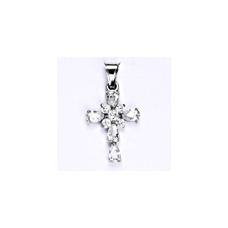 Čištín s.r.o. Zlatý přívěsek křížek , bílé zlato , čiré zirkony