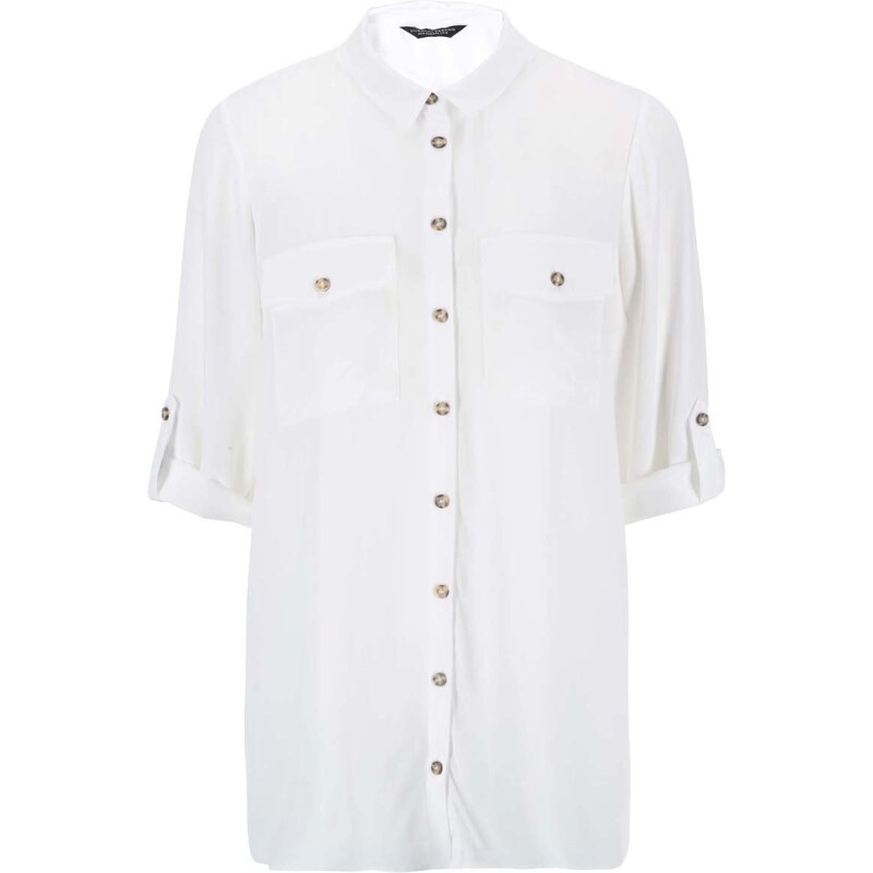 Bílá dlouhá košile s 3/4 rukávem Dorothy Perkins