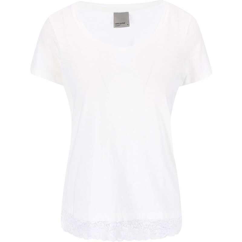 Bílé tričko s krátkým rukávem a krajkou Vero Moda Hope