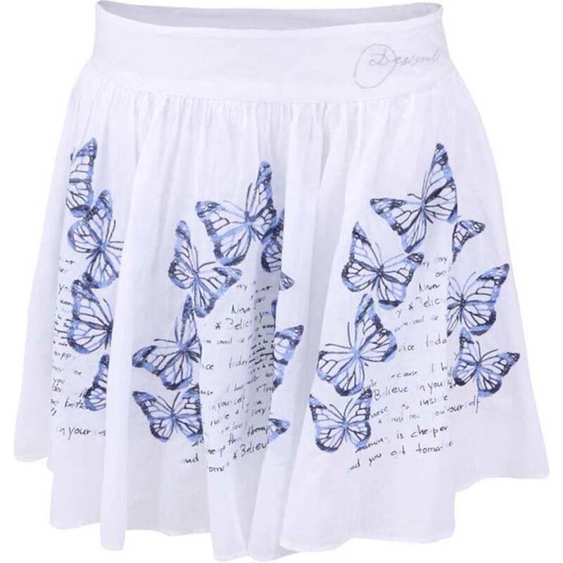 Bílá sukně s vyšitými motýlky Desigual Capricornio