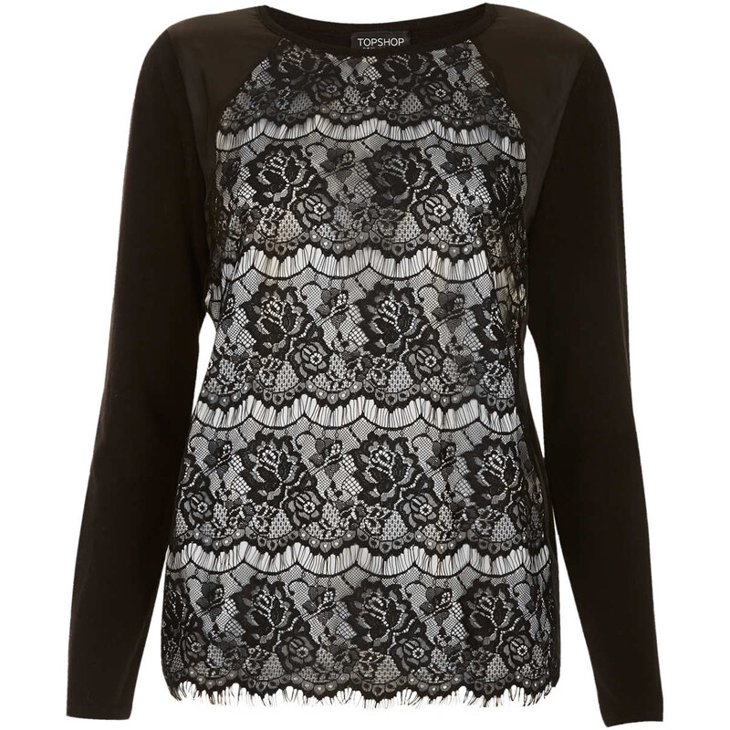 Topshop Knitted Lace Satin Front Top