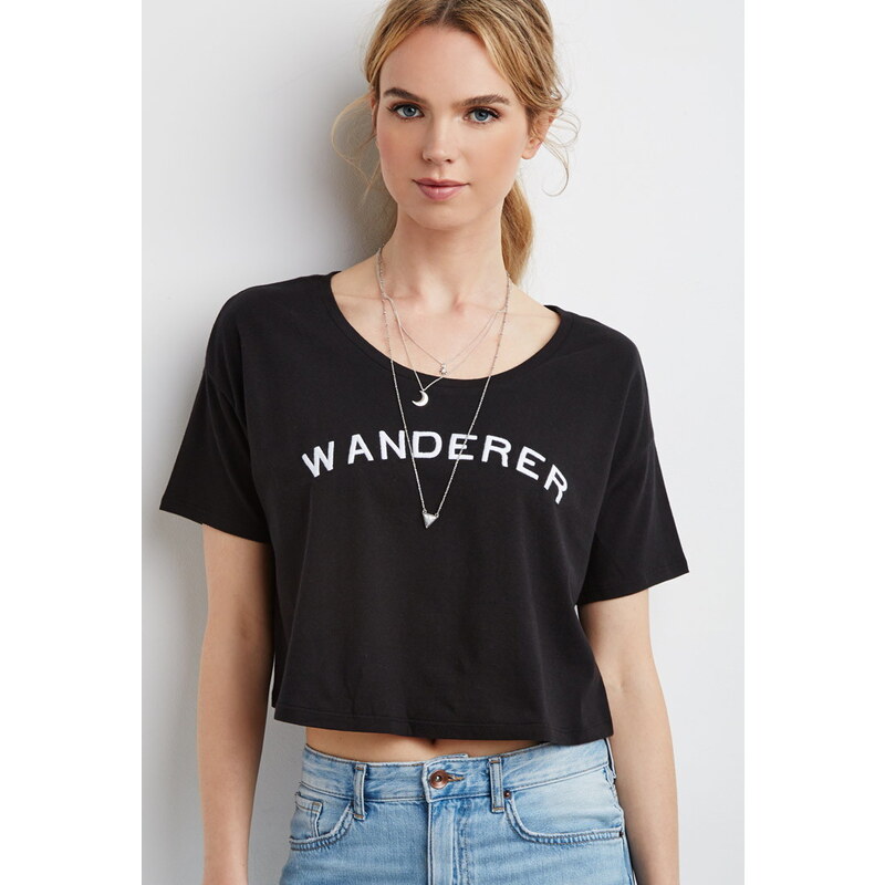 Forever 21 tričko Embroidered Wanderer Boxy