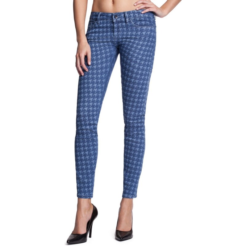 GUESS jeans Brittney Skinny Ankle with Houndstooth print Modrá