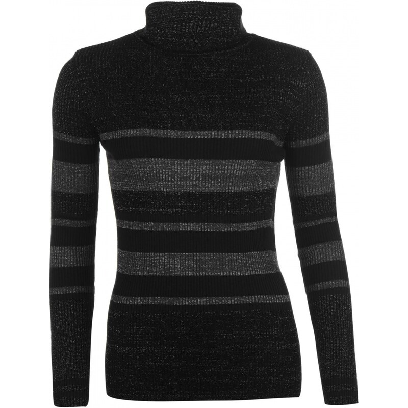 Mystify Striped Knitted Polo Neck Jumper Ladies, blue stripe