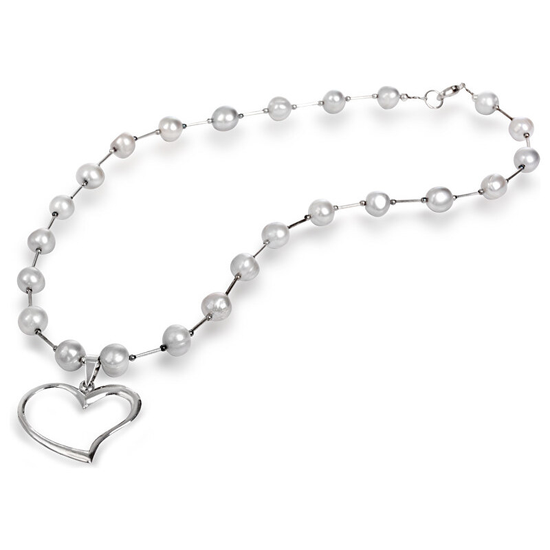 JwL Luxury Pearls Náhrdelník z pravých šedých perel s přívěskem srdce JL0021