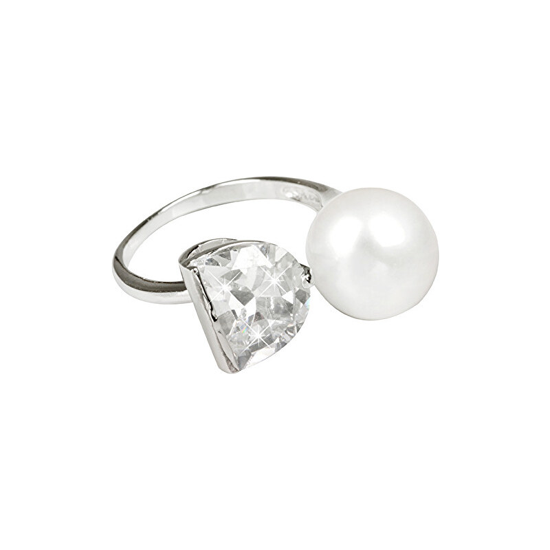 JwL Luxury Pearls Stříbrný prsten s bílou perlou a čirým krystalem JL0262