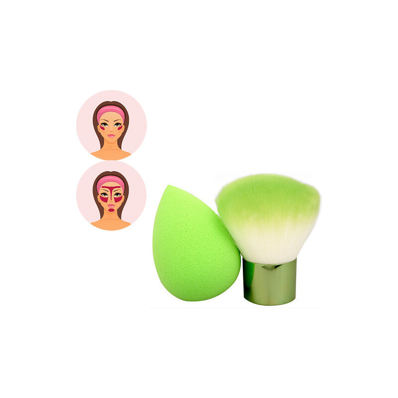 Sefiros Zelený set pudrovacího štětce a houbičky na make-up Pastell (Kabuki Brush & Blender)