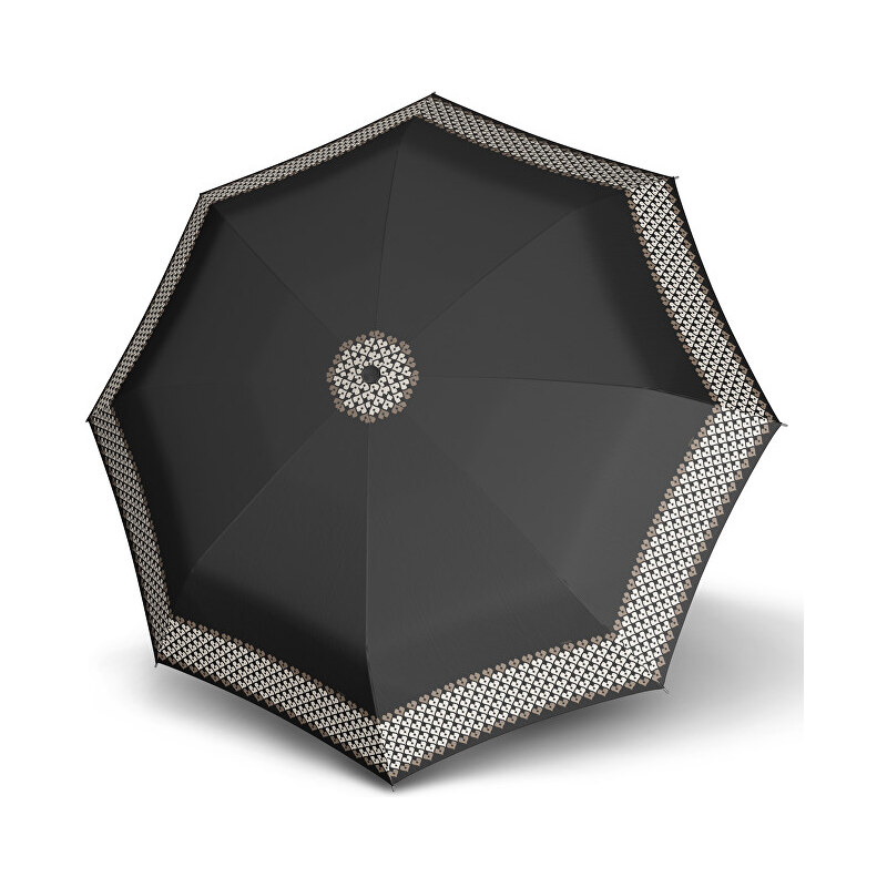 Doppler Dámský skládací plně automatický deštník Fiber Magic Aurora - černý se srdíčky 7441465AR-1