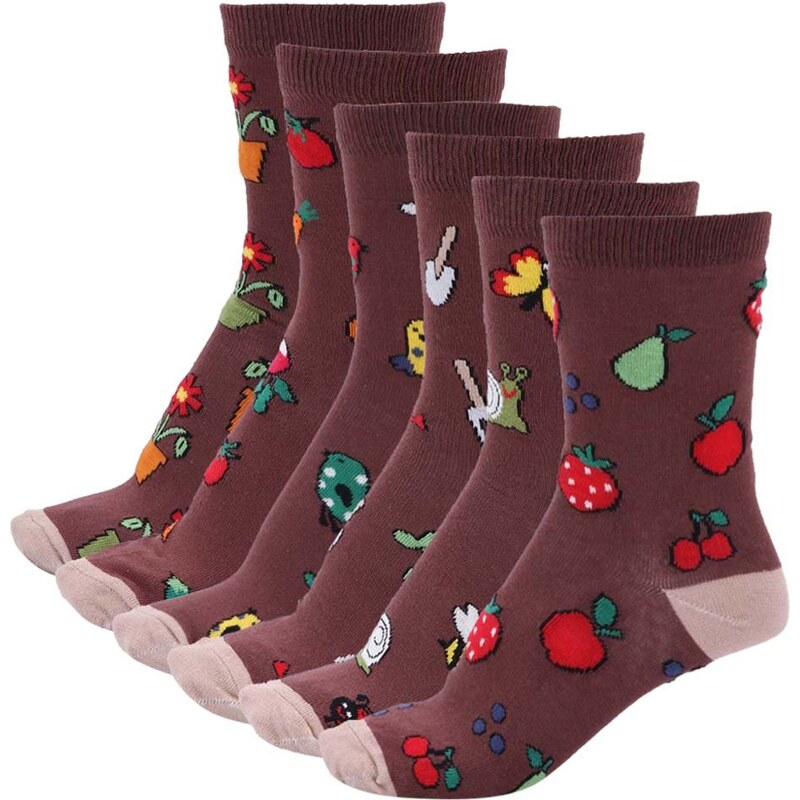 Sada šesti hnědých dámských ponožek Oddsocks Shed