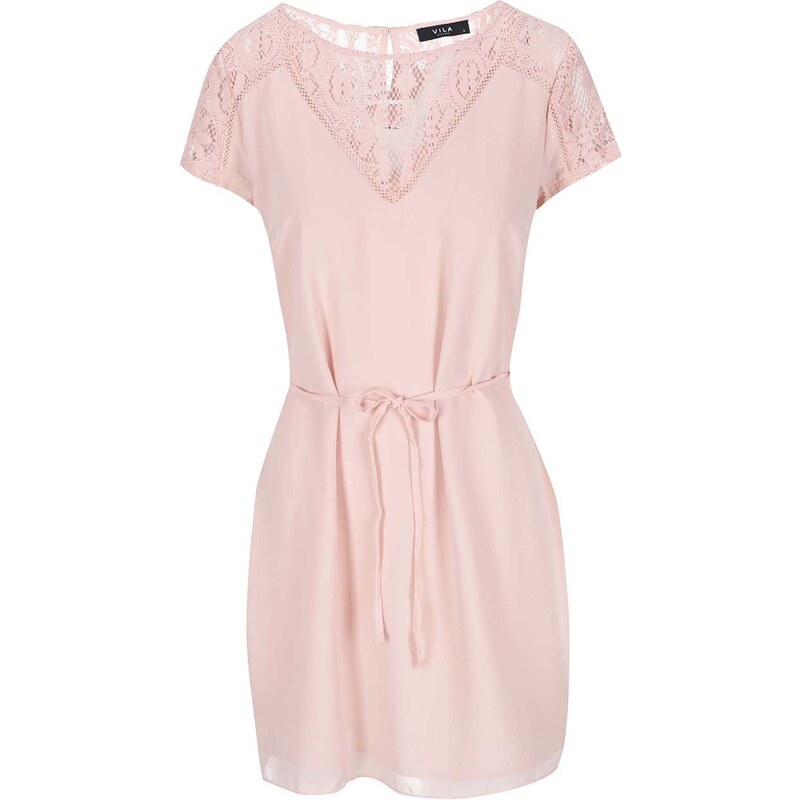 Světle růžové šaty s krajkou VILA Renta