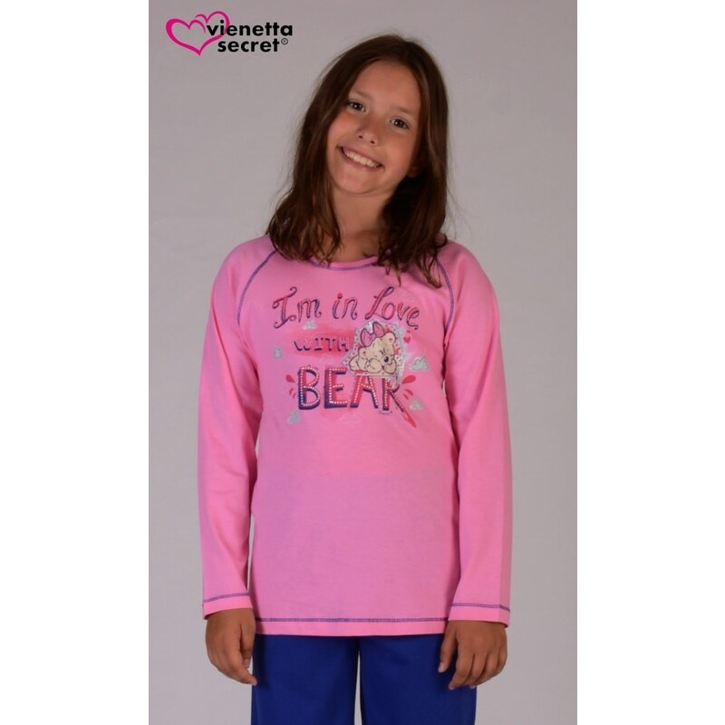 Vienetta Kids Dětské pyžamo dlouhé Bear - světle růžová