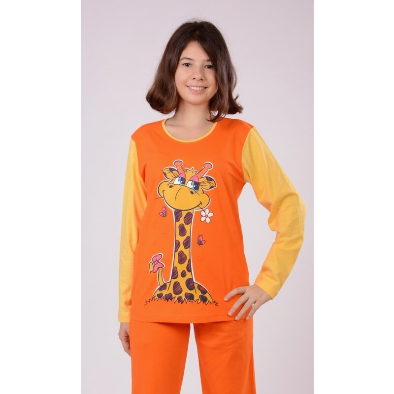 Vienetta Kids Dětské pyžamo dlouhé Žirafa - oranžová